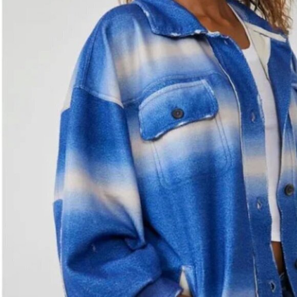NEW Free People Printed Ruby Jacket / Deep Sea Combo Oversized Shacket - Picture 3 of 6